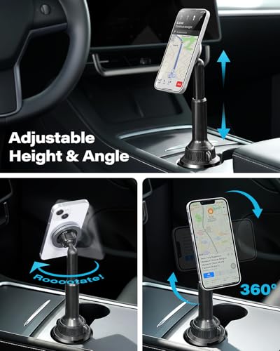 OQTIQ Phone Cup Holder for Car Mount for MagSafe, Quick Extension Long Arm - color: Black