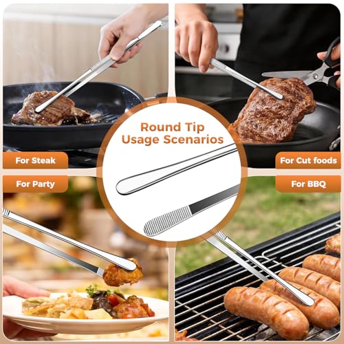 12 Inch Kitchen Tweezer Tongs, 2 PCS Stainless Steel Round & Precision Pointed Tip Extra Long Tweezers Multi-Use Kitchen Tweezers for Cooking, BBQ, plating, Grilling & Food Prep