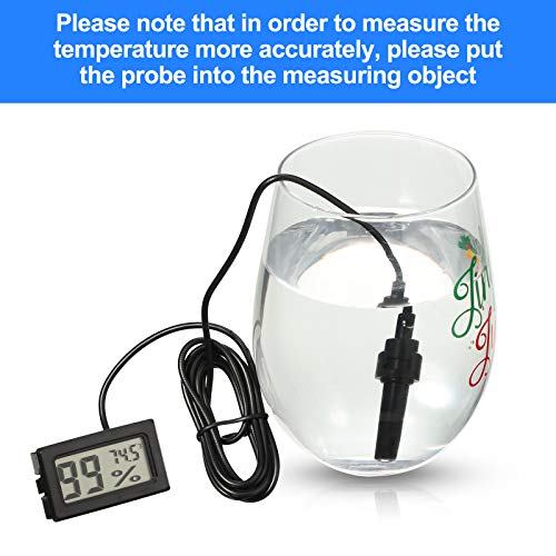 Weewooday Mini Digital Temperature Humidity Meters Gauge with Probe Gauge LCD Fahrenheit Display Thermometer Hygrometer for Incubator Reptile Plant Greenhouse Chicken Coop Garden(Black, 3 Pieces) - size: Black