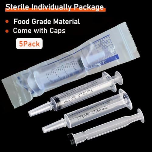 5Pack 20ml Plastic Syringe with caps for Liquid Measuring,Oral,Scientific Labs,Feeding Pets, Oil or Glue Applicator, Halloween Party, Sterile Individually Packed