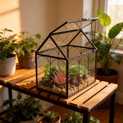 Ferrisland Glass Plant Terrarium Container Wardian Case Indoor Small Succulent Terrarium Planter W/Door for Tabletop Decor DIY (6" L x 4.3" W x 6.3" H) - size: 6" L x 4.3" W x 6.3" H
