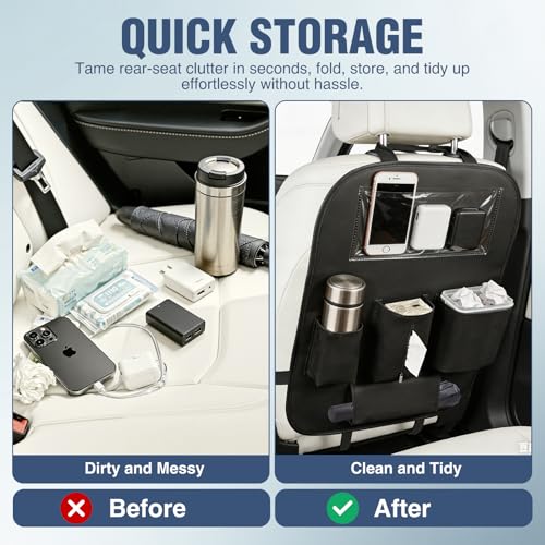 Nilight Car Seat Back Organizer 2PCS Black PU Leather Universal - color: Black Leather w/Bucket-2Pcs Long Size
