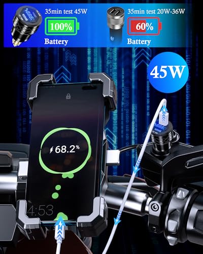 DIN Hella Plug to USB Charger, 45W USB-C PD3.0 & 18W QC3.0 Motorcycle USB Outlet for BMW Triumph Ducati, Waterproof Dual Fast Charge Powerlet Socket with LED Voltmeter
