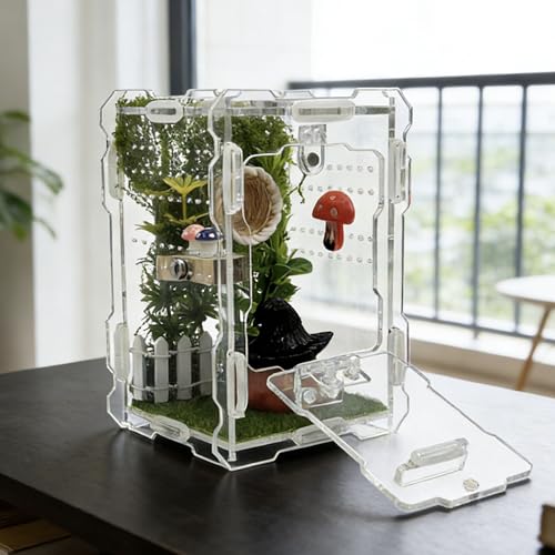 Jumping Spider Enclosure Kit - Acrylic Habitat with Magnetic Lock & Feeding Port - 5.1x3.1x3.1 inch Ventilated Terrarium for Small Pets, Jumping Spiders, Tarantula Slings, Beetles - size: 5.1 x 3.1 x 3.1 inches
