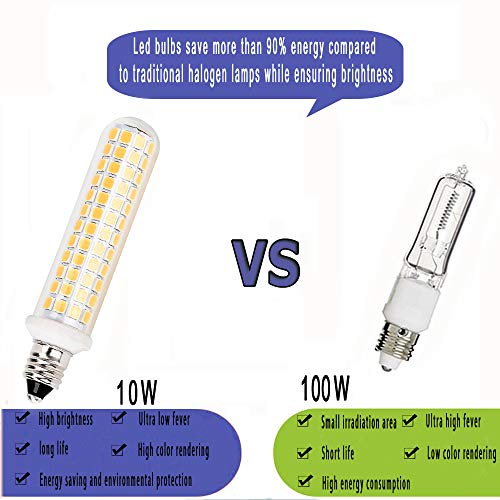 New Upgrade -E11 led Bulb,125 LEDs 100W 120W Halogen Bulbs Equivalent, 10w 1100lm, E11 Mini Candelabra Base Warm White 3000k,AC 110V/130V,JD T3 T4 Bulb (2 Packs) - color: Warm White*2, size: 2 Count (Pack of 1)