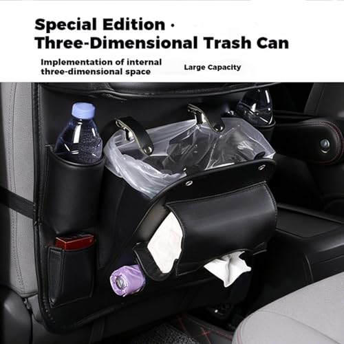 Universal Premium Leather Foldable Car Backseat Organizer with Table Tray, Car Seat Back Protector with Garbage Bag Touch Screen Pad Holder, Car Kick Mats with Tissue Box (Black) - color: Back