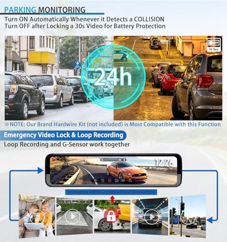 Rear View Mirror Dash Cam 3 Channel: 12" Rearview Dashcam with Detached 360° Front,Infrared Inside,Waterproof Backup Camera - GPS Loop Record Parking Monitoring for Car Truck RV Uber Driver
