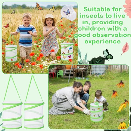 Sherr 6 Pack Butterfly Habitat Cage, 9"x11" Pop-up Mesh Butterfly Net Terrarium, Reusable Caterpillar Raising Kit, Portable Bug Catcher Enclosure for Transporting and Raising Critter (Green) - color: Green