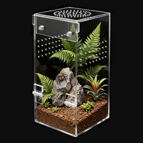 Jumping Spider Enclosure Starter Kit,Escape Proof Reptile Terrarium | Praying Mantis Terrariums,Transparent Acrylic Complete Bug Habitat,All In One Arboreal Tarantula Cribs Cage,Insect Container - size: Small