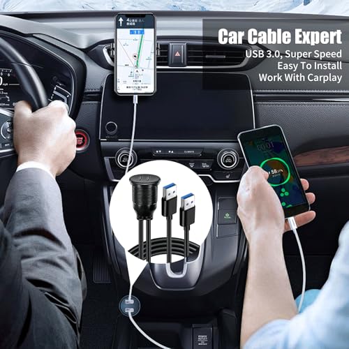 Dual Port USB A 3.0 Male to USB C 3.0 Female Extension Cable,Flush Mount Waterproof Panel Cable for Car,Truck,Boat,Motorcycle Dashboard 3.3ft - style: Dual USB A-C 3.0