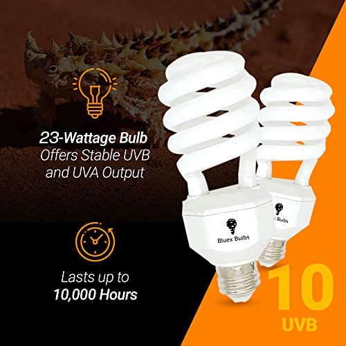 2 Pack 23-Watt Reptile Bulb Desert UVA UVB Light - 10.0 UVB Reptile Light - Compact Florescent Terrarium Bulb Suitable for Desert Reptiles Lizards Bearded Dragons Tortoises CFL UVB Bulb (23 Watt 10.0) - style: UVB 10.0 - 23W