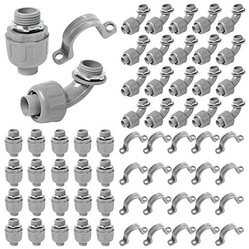 (3/4" Conduit Parts 60 Pack) Yariwiz 3/4 PVC Electrical Conduit Fitting Plastic Liquid Tight Conduit Connector Kit, Include 20 Conduit Couplings, 20 Conduit 90 Degree Elbows and 20 Conduit Straps - style: 3/4" Part Kit-60 Pack