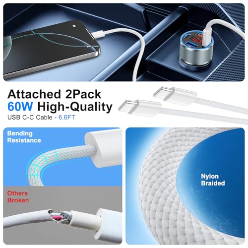 iPhone Fast Car Charger,65W 4-Port USB C Car Phone Charger with Voltmeter - color: Gray