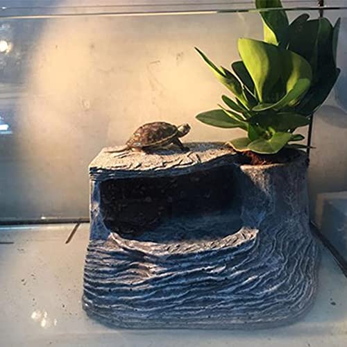 Tfwadmx Turtles Basking Platform Reptile Habitat Hiding Cave Amphibians Climbing Ramp Decorations Resin Fish Tank Aquarium Ornament for Frogs Newts Snakes Chameleons Lizard