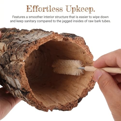 Tree Trunk Reptile Hide Cave, Reptile & Hibian Wood Habitat Hideouts Artificial Cork Bark Tube Small Log Climbing Hidedecorative Terrarium Accessories for Gecko Hermit Crabs Frog Snake, 7. 8"