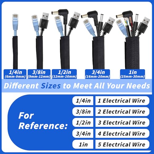 15ft - 3/8in Split Braided Sleeve Cable Management, Self-Wrapping - size: 3/8inx15ft
