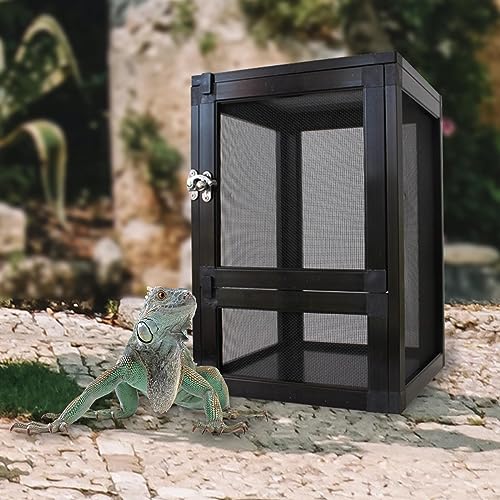 Reptiles Habitat Breeding Box Reptile Tank Portable Reptile Cage Air Screen Cages for Transport Small Animal Hamsters Crickets Gerbils, Black - color: Black