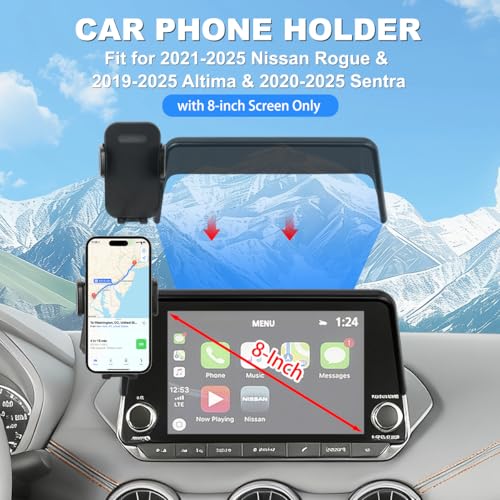 Car Phone Holder Fit for 2021-2025 Nissan Rogue / 2019-2025 Altima / 2020-2025 Sentra Accessories Phone Mount 8-inch Screen Fixed Clip, Cell Phone Automobile Cradles Hands-Free 360 Degree Rotation - size: 21-25 Rogue/19-25 Altima/20-25 Sentra