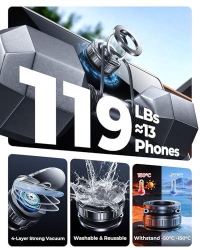 2-Pack Vacuum Magnetic Phone Holder for Car [All-Metal & 119+lbs Suction] - color: Black/2 Packs