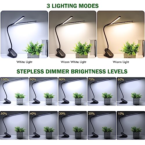 LED Reading Light with Clip, Desk Lamp 48 LEDs 2600mAh Battery USB Rechargeable Book Lights Stepless Adjustable Brightness Eye Protection Table Lamps for Bed Headboard, Home, Office - Black - color: Black