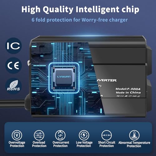 LVYUAN 500W Power Inverter for Vehicles DC 12V to 110V AC Car Plug Adapter Outlet Converter with PD 20W with USB Fast Charging Ports and 2 AC Outlets Car Charger Adapter