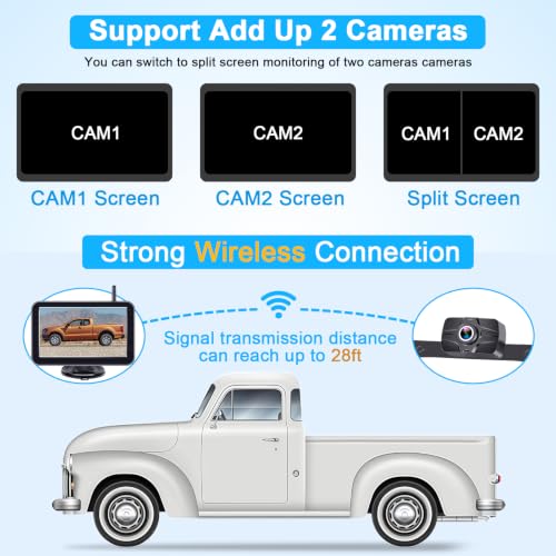 HD 1080P 7 Inch Wireless Backup Camera for Truck: 15-Min Easy to Install - size: 7'' + License Plate Camera