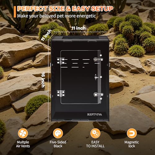 REPTVIVA11 x11 x16 PVC Reptile Tank Enclosure - 5-Sided Blackout Terrarium with Mesh Top for Crested Geckos, Small Lizards, Tree Frogs & Arboreal Pets - size: 11"x11"x16"