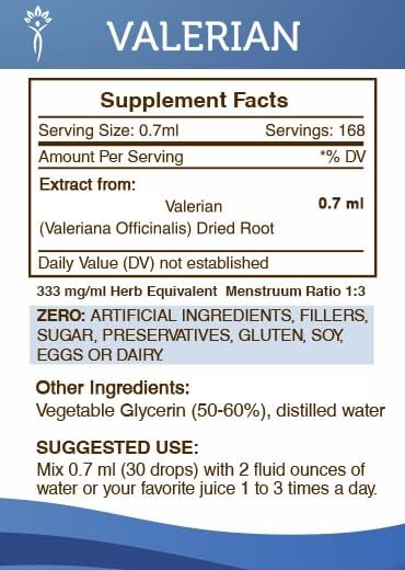 Secrets of the Tribe Valerian Alcohol-Free Tincture (Glycerite) 675 mg Valerian (Valeriana Officinalis) Dried Root (4 Fl Oz) Sleep Support Supplement