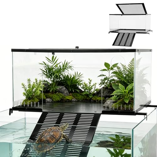 Brobear Above Tank Turtle Basking Platform –75 Gallons Acrylic Large Turtle Basking Platform, Fits 18-20" Wide Aquariums, Anti-Rust & Safe for Red-Eared Sliders, Easy to Install Escape-Proof Design