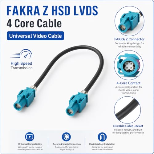 FAKRA Z Female to Female 4 Core Universal Video Cable LVDS 535 High Speed Data Wire - Universal Car Rear View Camera Video Lead for various car models - RGB Signal Transmission Adapter (10 ft) - size: 10 Ft