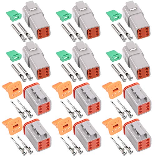 Glarks 78Pcs 6 Pin Way Sealed Gray Male and Female Auto Waterproof Electrical Wire Connector Plug 22-16AWG Connector for Motorcycle, Scooter, Car, Truck, Boats - size: 6 Pin
