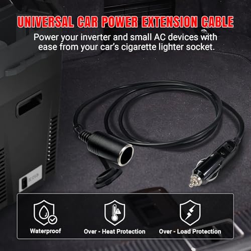 TMH Cigarette Lighter Extension Cord Cable - 3 FT, 14 AWG Heavy Duty Male to Female Socket 12V/24V Car Charger with Cigarette Lighter Socket - size: 3 Feet / 900 cm.