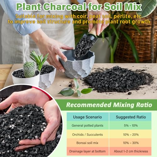 Legigo 2QT Horticultural Charcoal & 1.1 LB Coco Chips for Plants- Organic Coconut Coir Chips Brick and Hardwood Biochar Soil for Potting Mix and Indoor/Outdoor Gardening