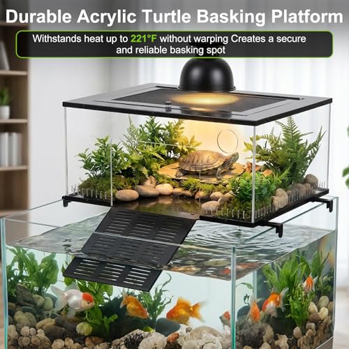 Brobear Above Tank Turtle Basking Platform –75 Gallons Acrylic Large Turtle Basking Platform, Fits 18-20" Wide Aquariums, Anti-Rust & Safe for Red-Eared Sliders, Easy to Install Escape-Proof Design