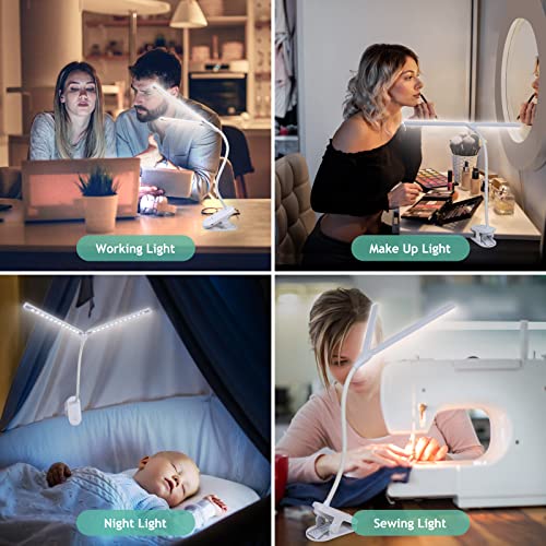 LED Reading Light with Clip, Desk Lamp 48 LEDs 2600mAh Battery USB Rechargeable Book Lights Stepless Adjustable Brightness Eye Protection Flexible Table Lamps for Bed Headboard, Home, Office - color: White