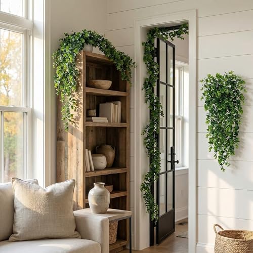 4 Pack Artificial Eucalyptus Hanging Plants 30 Inches UV Resistant Plastic Decor for Indoor Outdoor Walls, Weddings, Patios, Porches