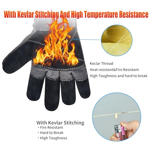Long Welding Gloves 23.6 Inches 932℉,Heat/Fire Resistant Leather For Mig, Tig, Stick, Forge, BBQ, Grill, Fireplace - color: 17.7in Grey