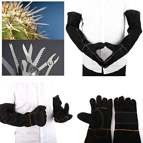 AOWPFVV Long Sleeve Thick Leather Animal Handling Glove Anti Scratch Protective Gloves for Training Dog Cat Bird Snake Parrot Lizard Wild Animals Reptiles,Bite Resistant Gloves(Large,23.6in) - color: Black Size Large 23.6in