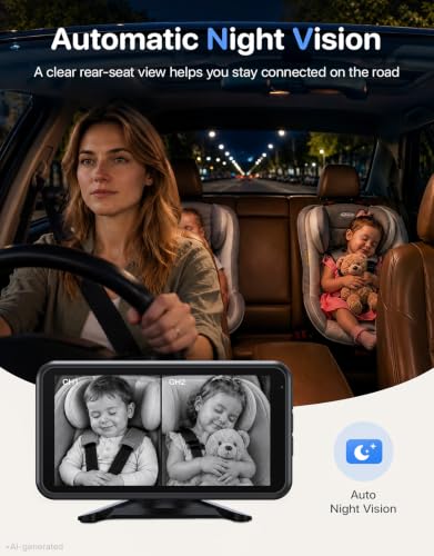 LUCKVIEW Dual Baby Car Camera, HD1080P Spilt Screen for 2 Kids - color: Blue