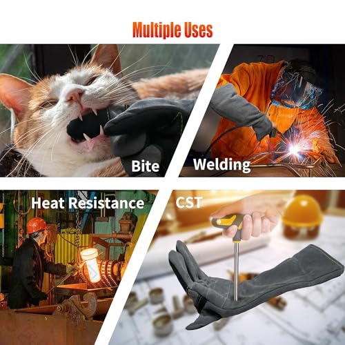 Long Welding Gloves 23.6 Inches 932℉,Heat/Fire Resistant Leather For Mig, Tig, Stick, Forge, BBQ, Grill, Fireplace - color: 17.7in Grey