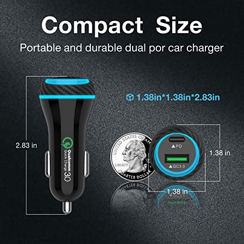 MOCA USB-C Car Charger, 51W USB-C & USB-A 2-Port PD/QC 3.0 Car Power Adapter W/ 2pcs 3.3ft A-P/C-P Cable Car Charger for iPhone 17/16/15 Series, Samsung Galaxy S25/S24/S23 Series, iPad Pro, AirPods - color: Carbon Fiber Texture