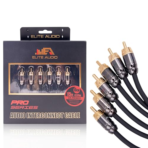 Elite Audio Pro Series 15ft. 6-Channel Car Audio RCA Cable - Triple Shielded, Brass Connectors, Oxygen Free Copper Noise Reducing Audio Cable for Amplifiers Subwoofers Speakers and Processors – PRO615 - color: 6-Channel, size: 15' (ft)