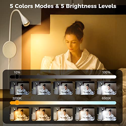 SANKEDOU LED Wall Mount Reading Light, Bedside Reading Lights, 5 Dimmable - color: White-2P