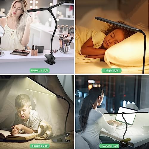 LED Reading Light with Clip, Desk Lamp 48 LEDs 2600mAh Battery USB Rechargeable Book Lights Stepless Adjustable Brightness Eye Protection Table Lamps for Bed Headboard, Home, Office - Black - color: Black