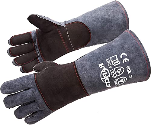 RAPICCA Fireplace Fire Pit Gloves, 932°F Fireproof Leather, 16in Dark Grey | For Wood Stove, Campfire, Charcoal, Cast Iron, BBQ Grill, Oven, Stick & MIG Welding, Forge, Dry Ice - color: Dark-grey(length 16in)