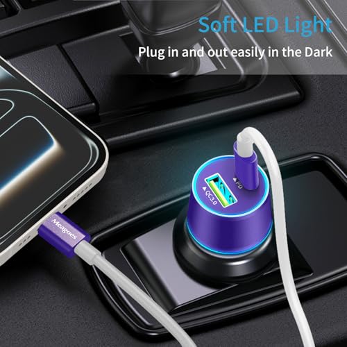 67.5W Purple Car Charger USB C Super Fast Charging for iPhone 17/Android - color: Purple, size: 3.3 ft