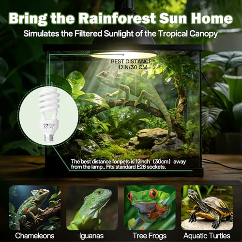 UVB Reptile Light 5.0: 26W Tropical & Subtropical UVA UVB Reptile Light Bulb, UVB Light for Reptiles Compact Fluorescent Terrarium Lamp,UVB Bulb for Chameleon Turtle Gecko Include UV Sensor Card - size: 6.5INCH-5.0