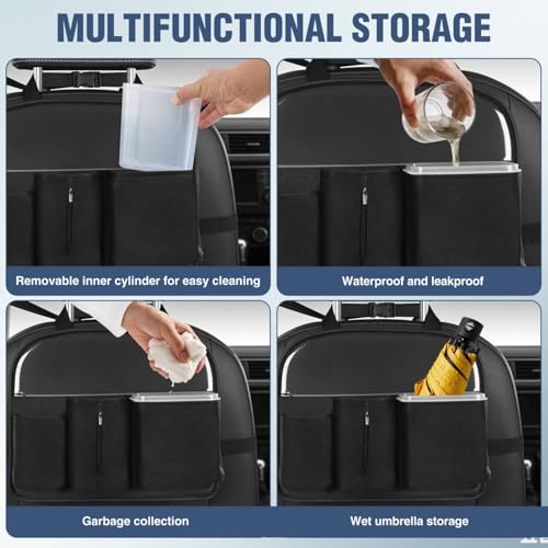 Nilight Car Seat Back Organizer 2PCS Black PU Leather Universal - color: Black Leather w/Bucket-2Pcs Short Szie
