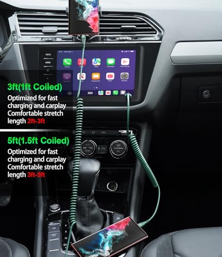 USB C Cable Fast Charging 60W 3FT/5FT, Coiled USB A to USB C Cable for Car - color: Green, size: 3FT/5FT, style: USB A to USB C
