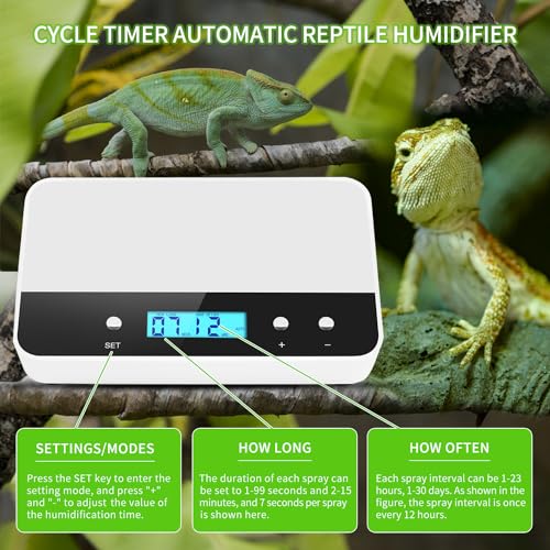 Reptile humidifier, LCD with Timing Function, time Length and Interval can be Set, Reptile Spray System with 6 Spray nozzles,misting System for Reptiles of Amphibians, Tanks, Paludarium